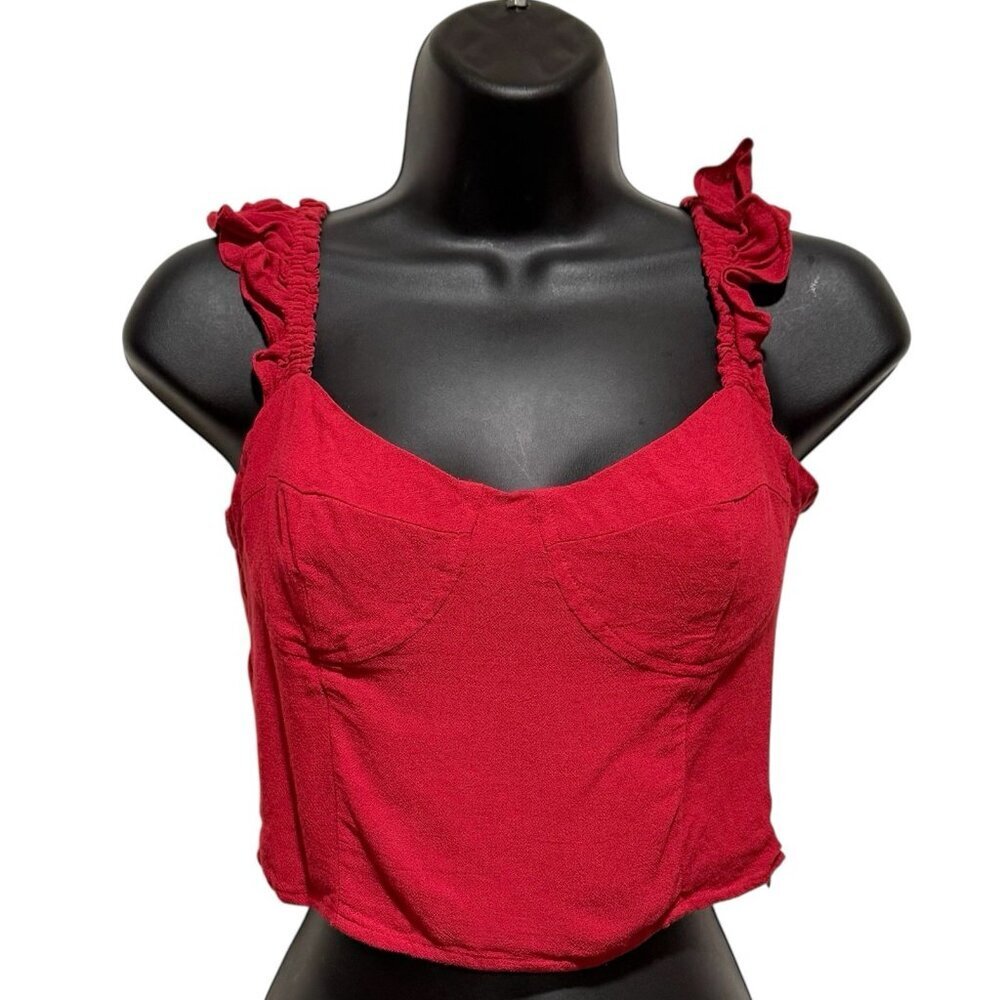 We're All Pretty Girls Sz Medium Coquette Red Cropped Ruffled Sleeveless Top